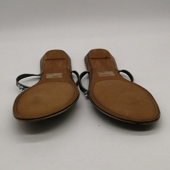 Lane Bryant Womens Embellished Slip On Thong Sandals Silver Gems Flat Heel 10W - Picture 5 of 10